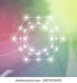 Scientific background. Cyber space, machine learning, artificial intelligence, neural network concepts with triangles and particles. Math in nature.