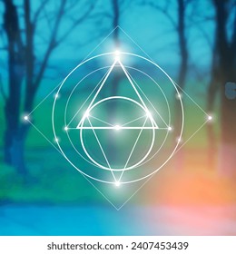 Scientific background. Cyber space, machine learning, artificial intelligence, neural network concepts with triangles and particles. Math in nature.