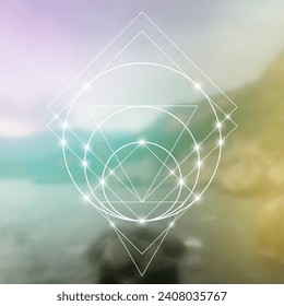 Scientific background. Cyber space, machine learning, artificial intelligence, neural network concepts with triangles and particles. Math in nature.