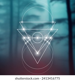 Scientific background. Cyber space, machine learning, artificial intelligence, neural network concepts with triangles and particles. Math in nature.