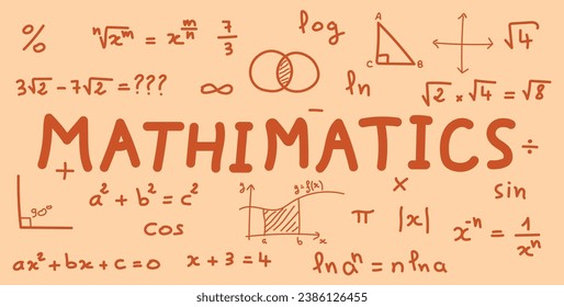 Scientific background with mathematical formulas. Mathematics equations and formula. Geometry background, formulas, shapes and graphics. Math resources for teachers and students. Vector illustration.