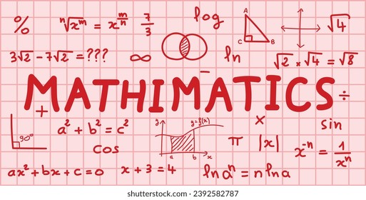 Scientific background with mathematical formulas. Mathematics equations and formula. Geometry background, formulas, shapes and graphics. Math resources for teachers and students. Vector illustration.