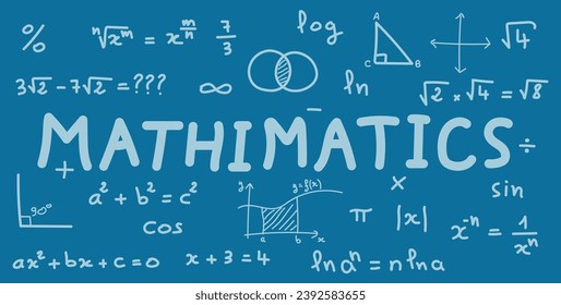Scientific background with mathematical formulas. Mathematics equations and formula. Geometry background, formulas, shapes and graphics. Math resources for teachers and students. Vector illustration.