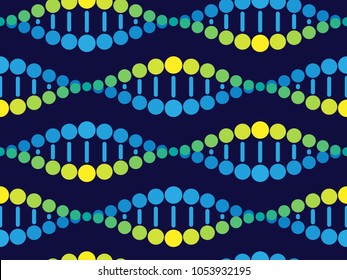 Scientific background, seamless pattern with DNA. Organic circular shapes. 2d illustration.

