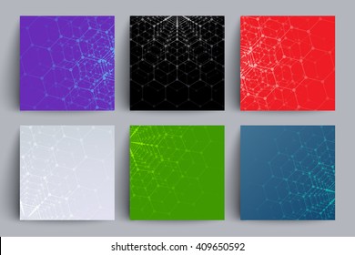 Scientific backgrounds set. Colorful polygons. Applicable for covers, placards, posters, flyers and banner designs.