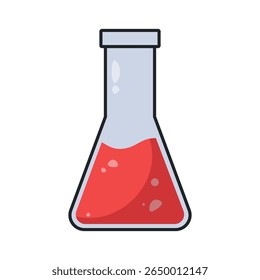 Copo científico contendo líquido vermelho, adequado para laboratório, química, pesquisa, experimentos de química, educação, visualização de ciência.