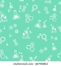 Scientific biological pattern with laboratory tools and germs