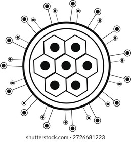 Diagrama científico de la estructura biológica del virus o de la célula con el núcleo y los nodos hexagonales, ilustración médica Abstractas del concepto de la investigación