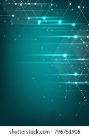 Scientific blue background, dynamic glow, vector.