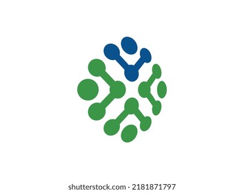 Scientific blue green micro atomic molecule logo