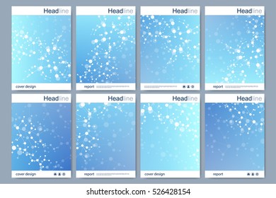 Scientific brochure design template. Vector flyer layout, Molecular structure with connected lines and dots. Scientific pattern atom DNA with elements for magazine, leaflet, cover, poster design