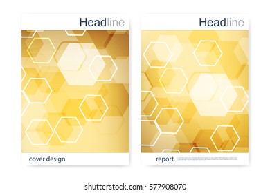 Scientific brochure design template. Vector flyer layout, Molecular structure with connected lines and dots. Scientific pattern atom DNA with elements for magazine, leaflet, cover, poster design