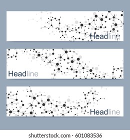 Scientific brochure design template. Vector flyer layout, Molecular structure with connected lines and dots. Scientific pattern atom DNA with elements for magazine, leaflet, cover, poster design.