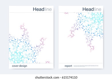 Scientific brochure design template. Vector flyer layout, Molecular structure with connected lines and dots. Scientific pattern atom DNA with elements for magazine, leaflet, cover, poster design