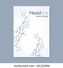 Scientific brochure design template. Vector flyer layout, Molecular structure with connected lines and dots. Scientific pattern atom DNA with elements for magazine, leaflet, cover, poster design