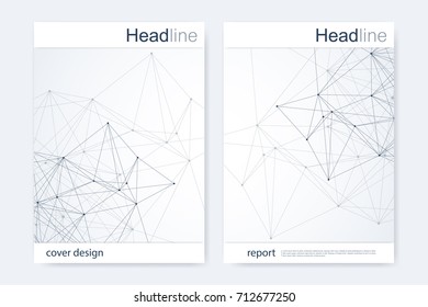 Scientific brochure design template. Vector flyer layout, Molecular structure with connected lines and dots. Scientific pattern atom DNA with elements for magazine, leaflet, cover, poster design