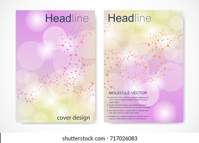 Scientific brochure design template. Vector flyer layout, Molecular structure with connected lines and dots. Scientific pattern atom DNA with elements for magazine, leaflet, cover, poster design