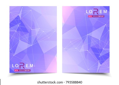 Scientific brochure design template. Vector flyer layout, Molecular structure with connected lines and dots. Scientific pattern atom DNA with elements for magazine, leaflet, cover, poster design