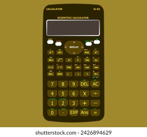 A Scientific Calculator with multiple function isolated on a brown background. It is a calculator designed to help you calculate science, engineering, and mathematics problems
