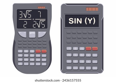 Scientific calculators vector cartoon set isolated on white background.