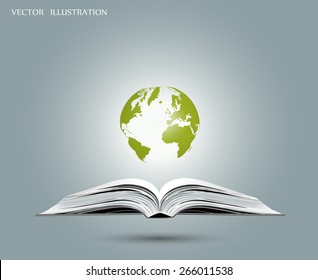 The scientific concept of an open book and a globe, vector illustration modern template design
