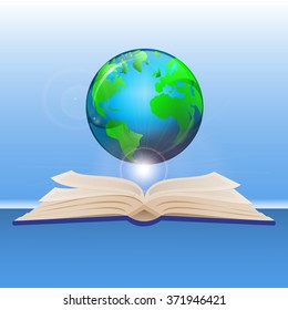 The scientific concept of an open book and a globe, vector illustration modern template design