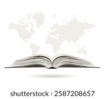 Scientific concept of open book and world map, vector illustration modern design template