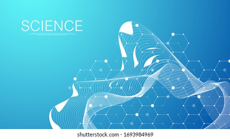 Scientific coronavirus background for medicine, science, technology, chemistry. Science template wallpaper or banner with a DNA molecules. Coronavirus wave flow DNA. Molecular vector illustration
