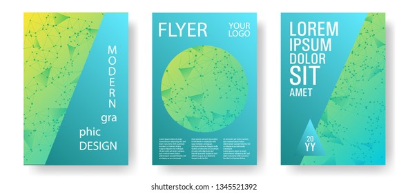 Scientific cover page layout. Global network connection low poly grid. Interlinked nodes, neuron or big data cloud structure concept. Information technology concept cover.