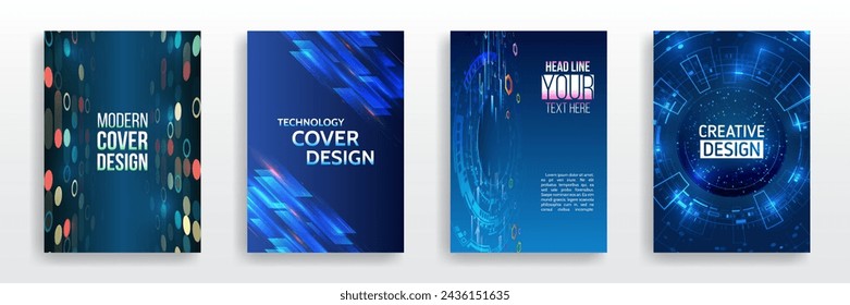Scientific cover template for presentation, banner. Set of high-tech covers for marketing. Modern technology design for posters. Futuristic background for flyer, brochure.