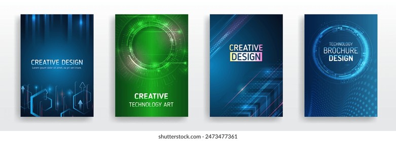 Scientific cover template for presentation, banner. Page layout set for sci-fi. Set of high-tech covers for marketing. Modern technology design for posters. Futuristic background for flyer, brochure. 