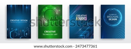 Scientific cover template for presentation, banner. Page layout set for sci-fi. Set of high-tech covers for marketing. Modern technology design for posters. Futuristic background for flyer, brochure. 