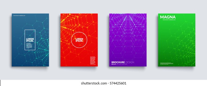 Scientific covers set. Polygon pattern. Futuristic backgrounds. Eps10 layered vector.