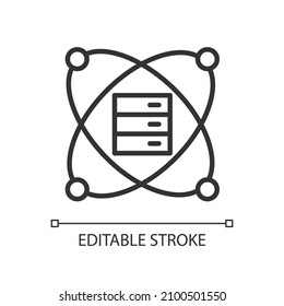 Scientific data mining linear pixel perfect icon. Dataset of researching works. Thin line customizable illustration. Contour symbol. Vector isolated outline drawing. Editable stroke. Arial font used