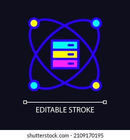 Scientific data mining RGB color pixel perfect icon for dark theme. Researching. Virtual server of information. Simple filled line drawing on night mode background. Editable stroke. Arial font used