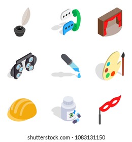 Scientific direction icons set. Isometric set of 9 scientific direction vector icons for web isolated on white background