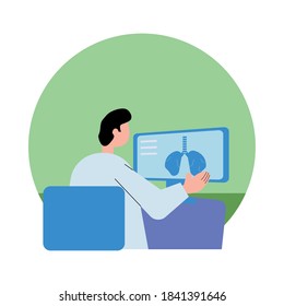 scientific doctor with lungs rx examination vector illustration design