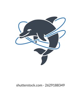 Scientific Dolphin Atom Icon Isolated On White Background