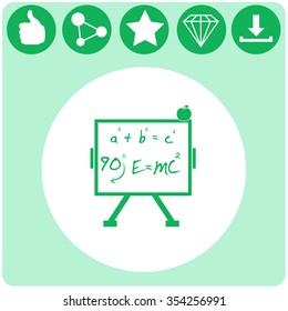 Scientific equations on board with apple vector icon.