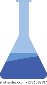 Ícone de Erlenmeyer com camadas líquidas azuis para pesquisa laboratorial e análise química