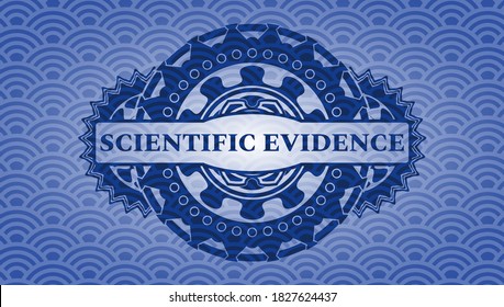 Scientific Evidence Text in blau japan realistische Abzeichen. Geometrischer, zarter Hintergrund. Künstlerische Illustration. 