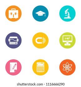 Scientific examination icons set. Flat set of 9 scientific examination vector icons for web isolated on white background