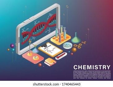 Scientific Experiment and DNA model element on cellphone application 3D