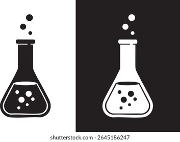 Scientific Experiment Erlenmeyer Flask Icon, Chemistry Lab, Bubbling Liquid, Science Reaction, Research Illustration	
