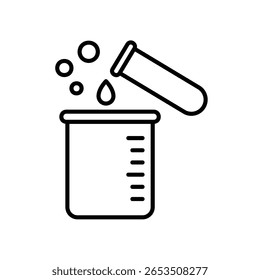 Scientific experiment icon in laboratory with flask and test tubes