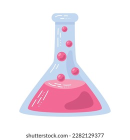 Scientific experiment in laboratory flask over white