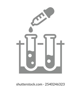 Experimento científico con tubos de ensayo y pipeta. Ciencia, símbolo de química icono de Vector.