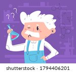 Scientific experiment vector cartoon concept illustration with cute professor character.
