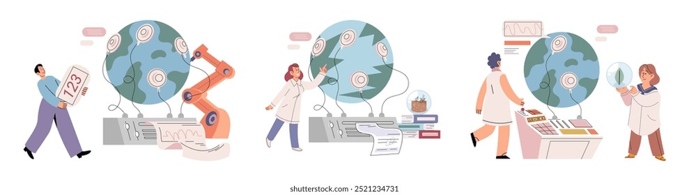 Experiência científica. Ilustração vetorial. Desenvolvimento contínuo programas e recursos educacionais é essencial para o progresso científico A metáfora do experimento científico simplifica o complexo