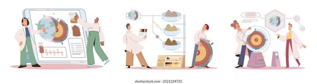 Scientific experiment. Vector illustration. Experts in their respective fields play critical role in advancing scientific knowledge Research is fundamental aspect scientific process driving new